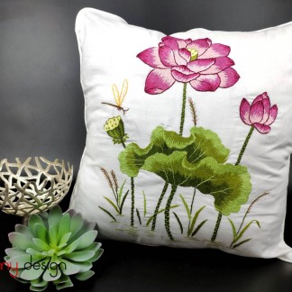 Cushion cover- pink-purple embroidery